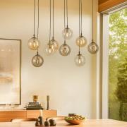 Hængelampe Glassy, 9 lyskilder, sort, grafit/amber/klar, E14