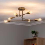Loftlampe Flower 176, 6 lyskilder, guld antik