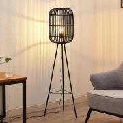 Lindby Canyana gulvlampe, sort, rattan, 139 cm høj