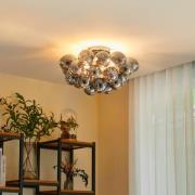 Lucande loftlampe Diborah, røggrå, glas, Ø 50 cm, G9