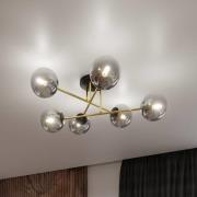 Loftlampe Glassy, 6 lyskilder, sort/guld/grafit