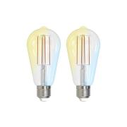 Prios Smart LED, E27, ST64, 7W, ZigBee, Tuya, klar, sæt af 2