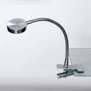 Mira LED-klemmelampe fleks. arm satineret nikkel