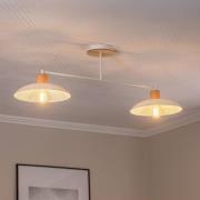 Loftlampe Kobe, 2 lyskilder, stål, træ, hvid