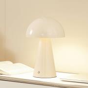 Lindby LED genopladelig bordlampe Nevijo, beige, Ø20cm, USB, dæmper