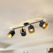 Lindby loftlampe Aralena, sort/guld, 4 lyskilder, længde 97 cm