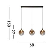 LED-hængelampe Alchemy, 3 lyskilder, sort, rav, glas