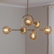 Portemo hængelampe, messing, længde 104 cm, 6 lyskilder, glas