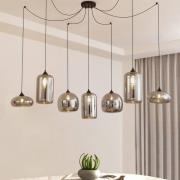 Lindby hængelampe Marla, 7 lyskilder, glas, røgfarvet grå, 128 cm