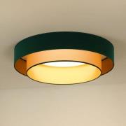 LED-loftlampe Luneta, fløjlsgrøn/guld, Ø 60 cm, dæmpbar