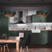 Triniti hængelampe, grøn/beige/kobber, Ø 60 cm, tekstil