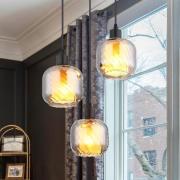 Hængelampe Xia, Ø 35 cm, røggrå, 3 lyskilder, glas