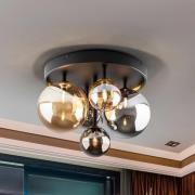 DARK loftlampe, 5 lyskilder, glas, sort, rav, røg