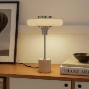 Lindby bordlampe Branford, retro, beige, metal/travertin