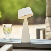 LED-bordlampe Solino, hvid, solcelle/USB, 26 cm, IP44