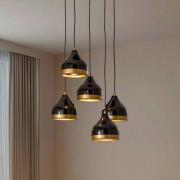 Hængelampe Yildo, 5 lyskilder, rund, sort/guld, Ø43 cm