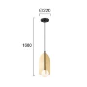 Hængelampe Fedora, Ø 22 cm, guldfarvet, metal/glas