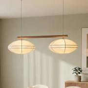 Lucande Eria hængelampe, hvid, stof/træ, 2 lyskilder, 117 cm