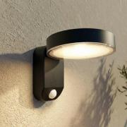 PRIOS LED-væglampe Tarlson, rund, antracit, sensor