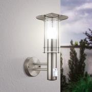 Udendørs væglampe Lisio, rustfrit stålfarvet, højde 30 cm, sensor