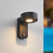 udendørs LED-væglampe Palosco, sort, højde 17 cm, metal, sensor