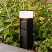 LED-sokkellampe MAINS, sort, 37 cm, IP54, 2 stikkontakter