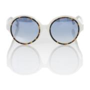 Hvide runde solbriller med blåtonede linser