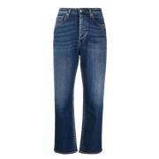 Blå Straight Jeans med Krøl Effekt