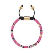 Men`s Beaded Bracelet with Pink and Gold Disc Beads