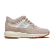 Beige Ruskind og Stof Interaktive Sneaker Kvinder