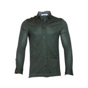 Vintage Grøn Stribet Bomuldsskjorte