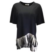 Sort Polyester Jil Sander Top, Metallic Plissé Trim, Størrelse US 8 / ...