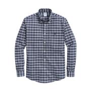Mørkeblå Regular Fit Non-Iron Stretch Bomuldsskjorte med Button-Down K...