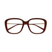 Rektangulære briller med metalstænger og ovalt logoemblem