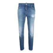 Blå Slim-Fit Jeans med Distressed Finish