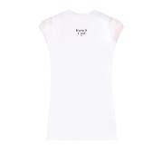Hvid Ærmeløs Bomuld T-Shirt med Frontprint