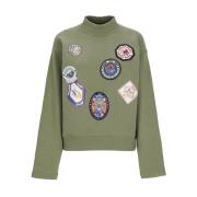 Grøn Bomuldssweater med Badges