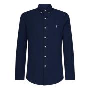 Blå Slim-Fit Skjorte med Button-Down Krave