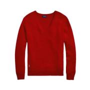 Rød V-hals Sweater med Cashmere Blanding