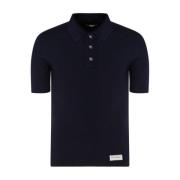 Navy Blue Wool Logo Patch Polo Shirt