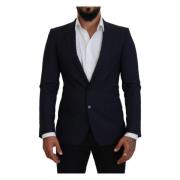 Blå Uld Slim Fit Formel Frakke Blazer