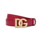 Elegant Rød Læderbælte med DG Logo Spænde