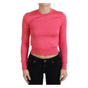 Lyserød Silke Cropped Crewneck Sweater