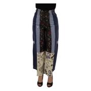 Multifarvet Patchwork DG Mode Wide Leg Denim Bukser