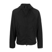 Hurtigtørrende sort jakke med justerbar Goggle-hætte