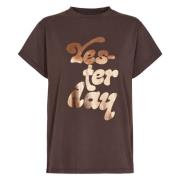 Mørkebrun T-shirt med Metallic Print