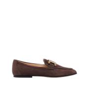 Mørkebrune Læder/Suede Kæde-Plakat Loafers