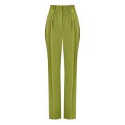 Olivengrønne bukser med pinstrimmel og høj talje