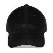 Sort Justerbar Hat med Saint Laurent Broderi
