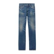 Blå Jeans med Skjult Knappelukning